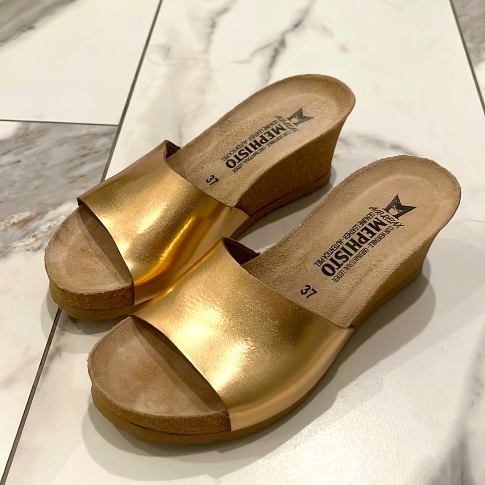 Rose gold flip flops